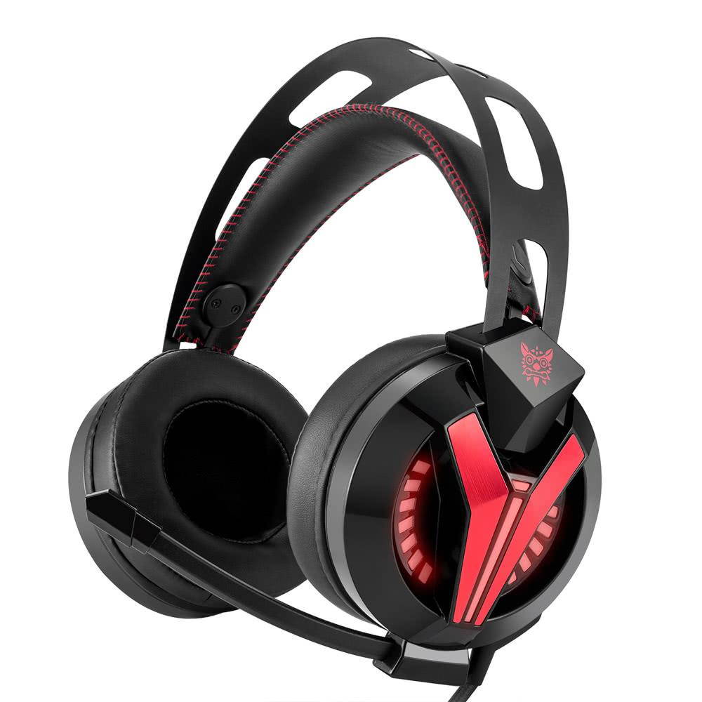 ONIKUMA M180 3.5mm Stereo Gaming Headset Over-Ear Headphones with Retractable Microphone Volume Control Noise Cancelling & LED Lights Black for PC PS4 Computer Laptop Mac iPhone iPad - Black & Red