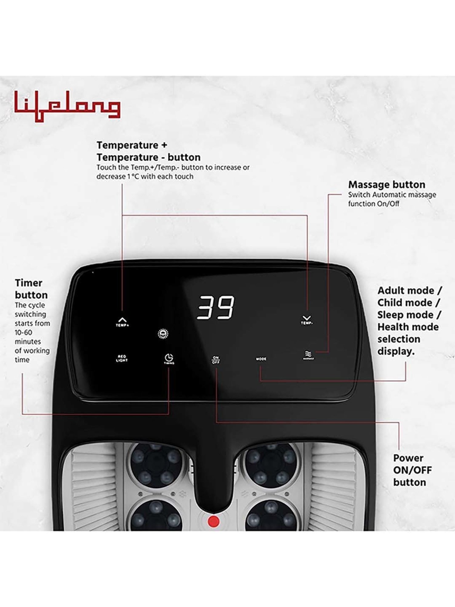 Lifelong LLM477 Premium Foot Spa Massager with Digital Screen (White)