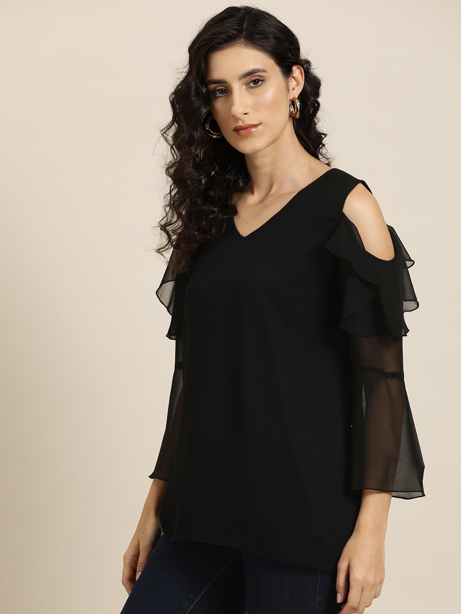 Qurvii Black Regular fit Top