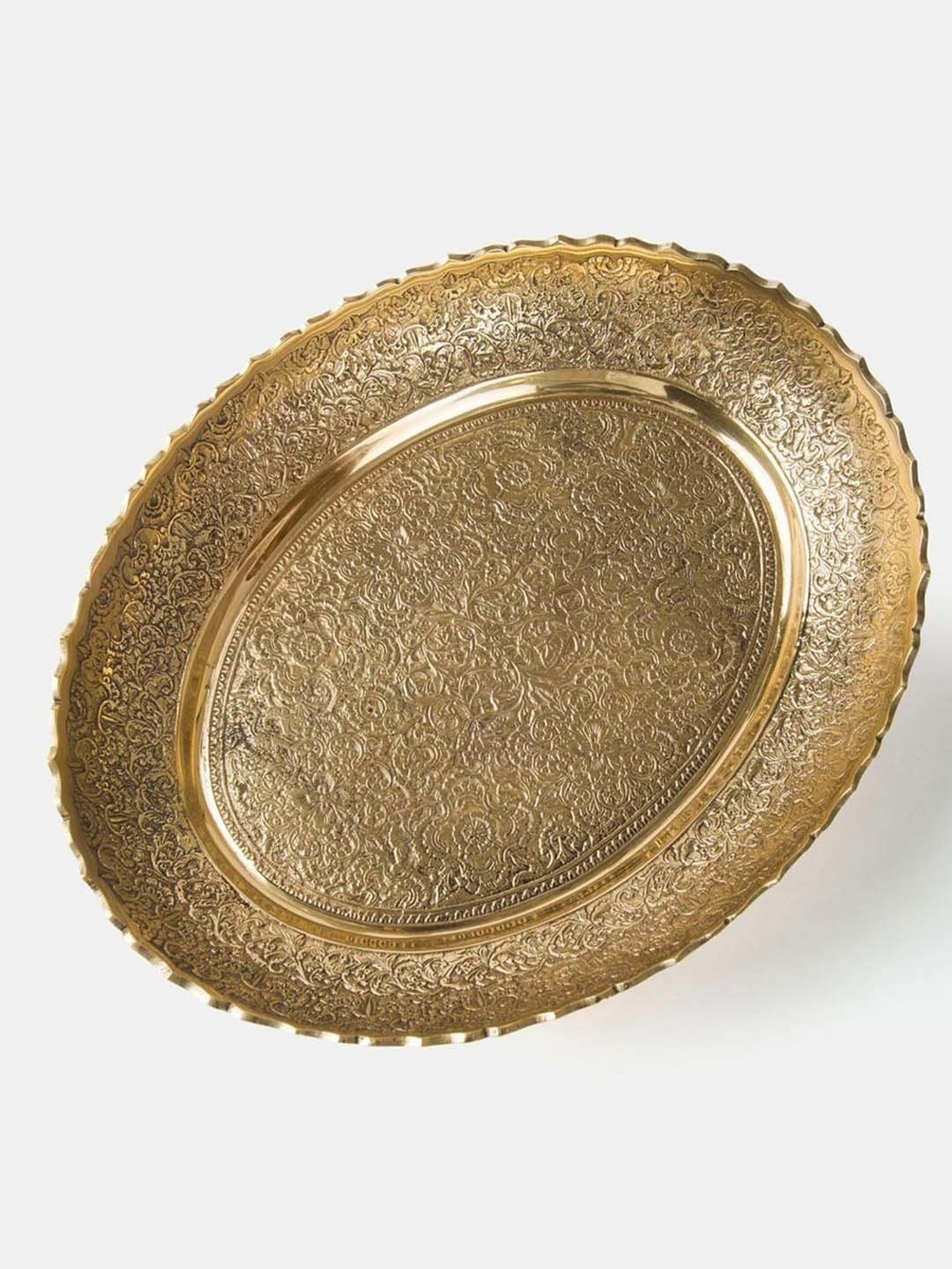 Fabindia Home Gold Brass Etched Nira Platter