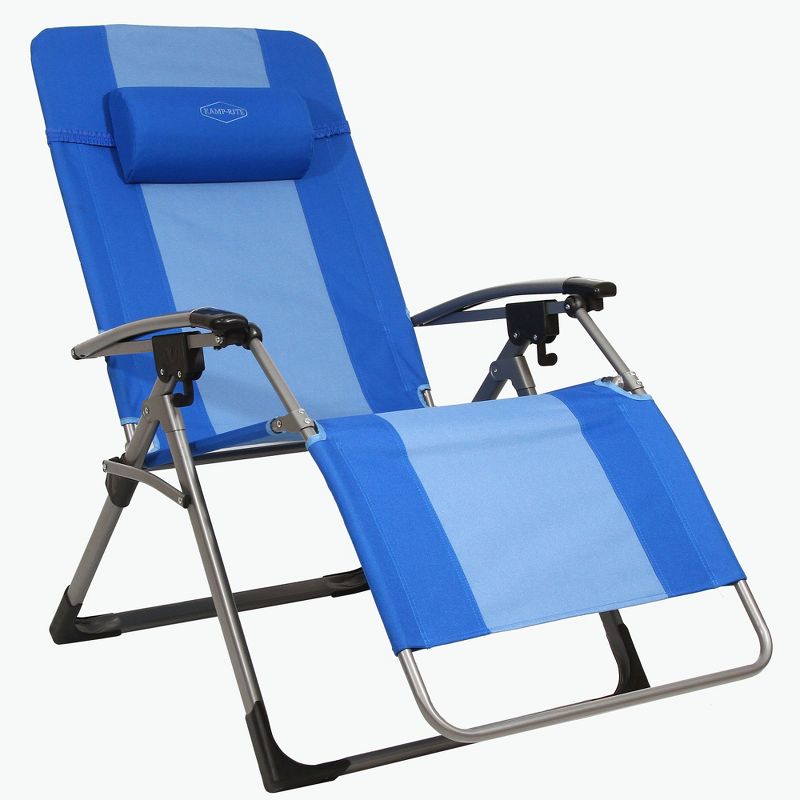 Kamp-Rite KAMPAC186 Outdoor Furniture Camping Beach Patio Sports Oversized Anti Gravity Folding Reclining Chair, Blue