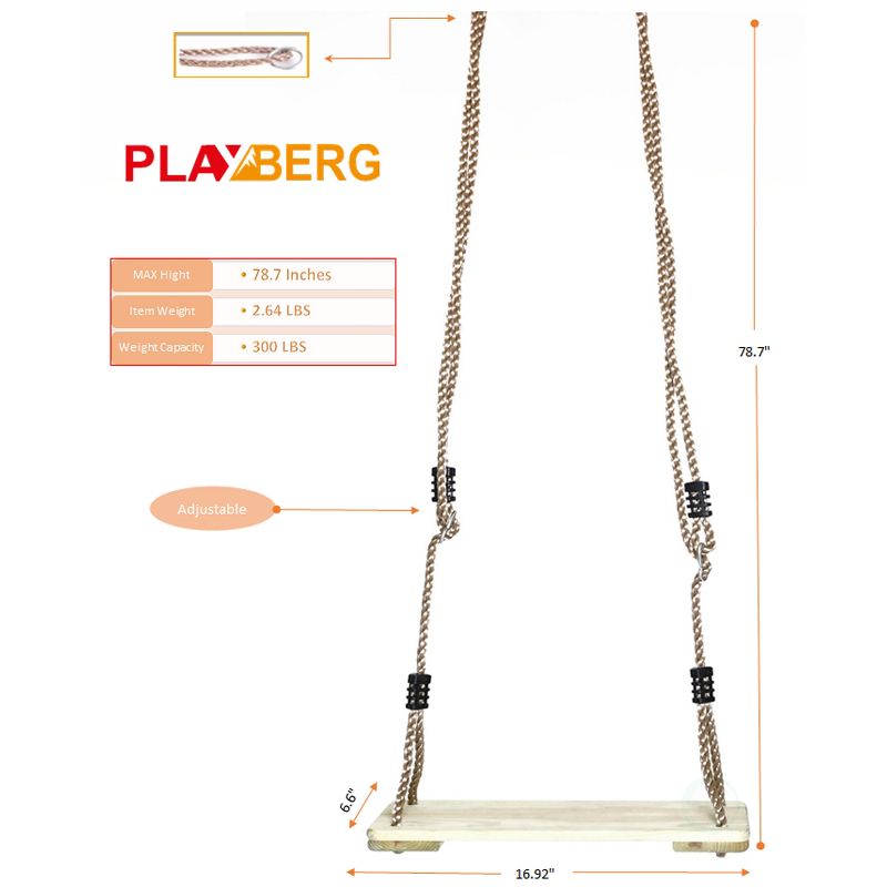 PLAYBERG Outdoor Wooden Tree Swing with Hanging Ropes