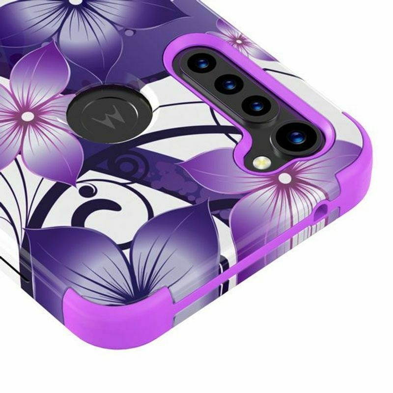 For  Moto G Stylus Purple Hibiscus Flower Tuff Hard TPU Hybrid Case