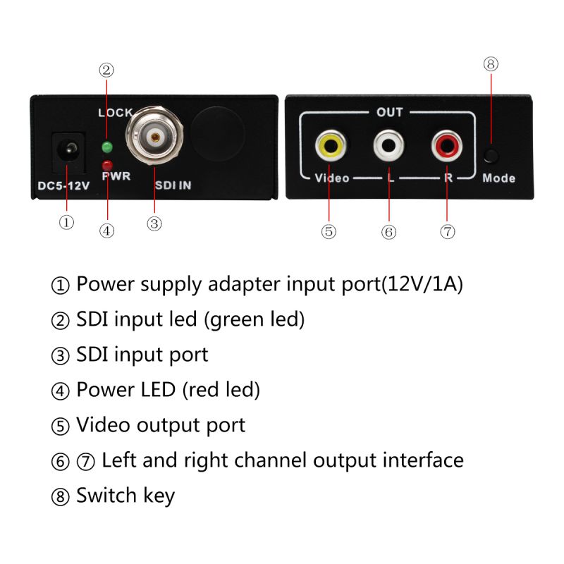 3G SDI to AV Converter BNC to RCA Audio Scaler Support convert SD-SDI,HD-SDI,3G-SDI Signal For TV