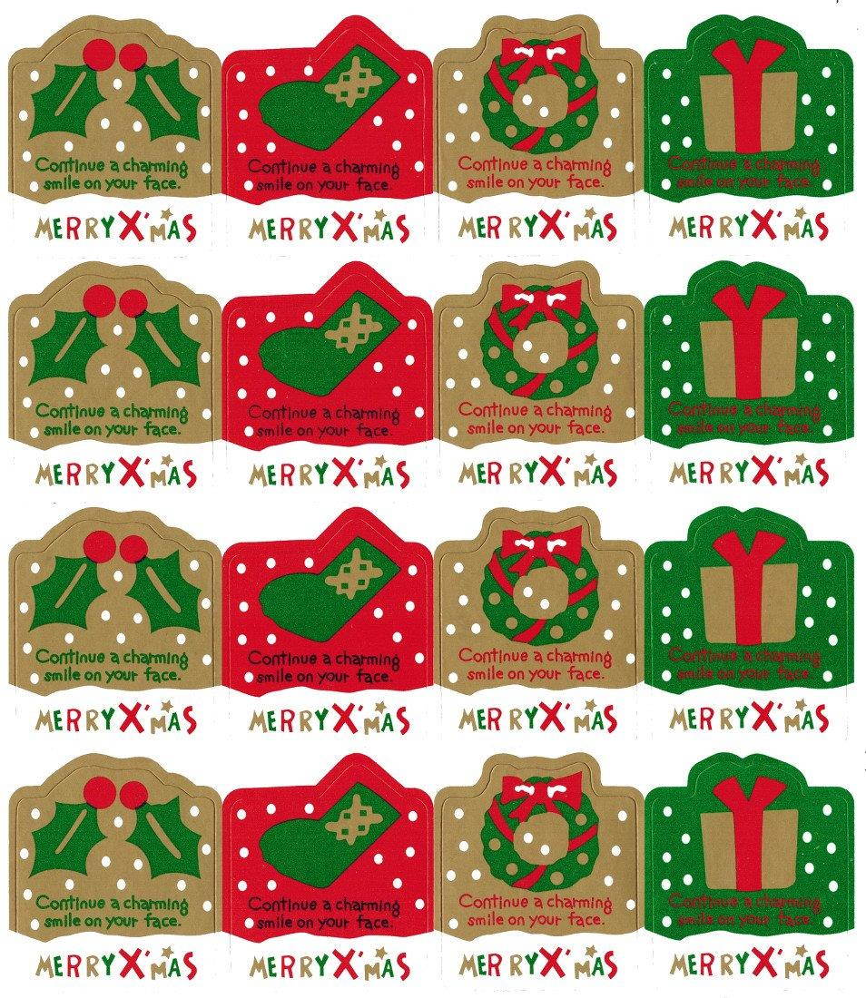 LSW Set of 120 Merry Christmas Holly, Stocking, Wreath, Present Holiday Stickers