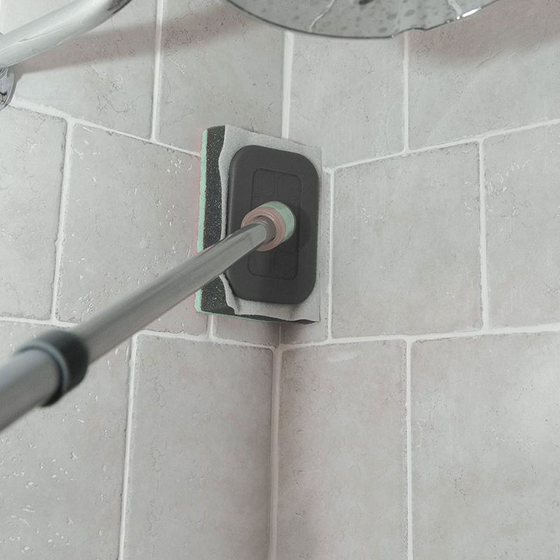 Casabella Extendable Bathroom Shower, Tub, Grout, and Tile Scrubber Sponge with Long Handle for Cleaning and Removing Dirt and Grime