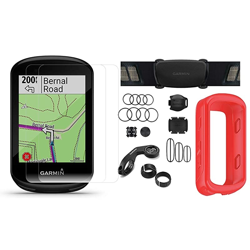 Edge 830 Cycle GPS Bundle | +Chest Strap HRM, Bluetooth Speed/Cadence Sensors, Silicone Case & Tempered Glass Screen Protectors (x2) | Touchscreen, Mapping | Bike Computer (Black + Sensors)