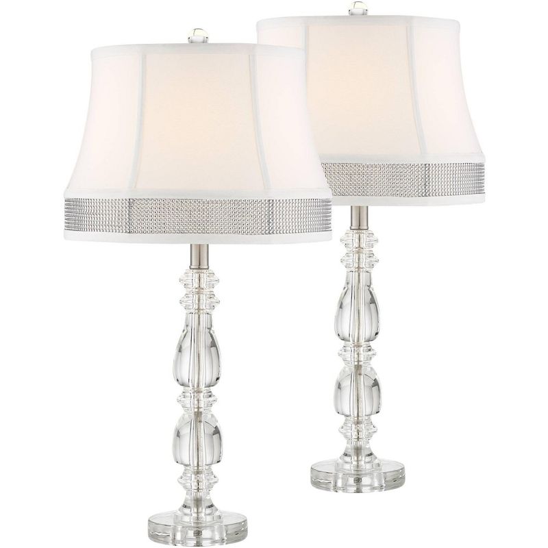 Vienna Full Spectrum Traditional Table Lamps Set of 2 Crystal Gallery Bling Fabric Shade Living Room Bedroom Bedside Nightstand
