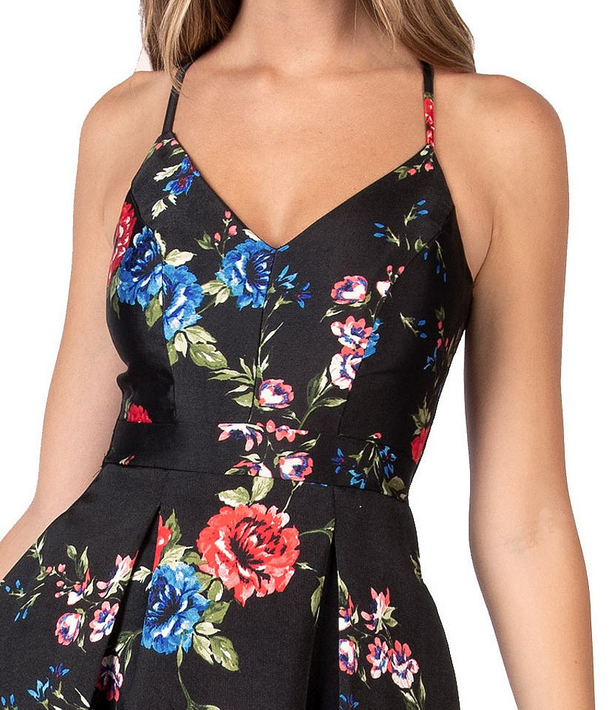 B. Darlin Sleeveless Floral-Printed Bralette-Back Fit-And-Flare Dress