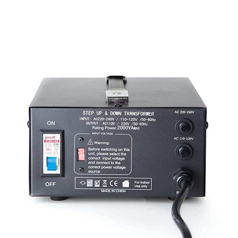 T-2000 2000 watts Voltage Converter Transformer - Step Up/Down - 110V/220V - Circuit Breaker Protection [3-Years Warranty]