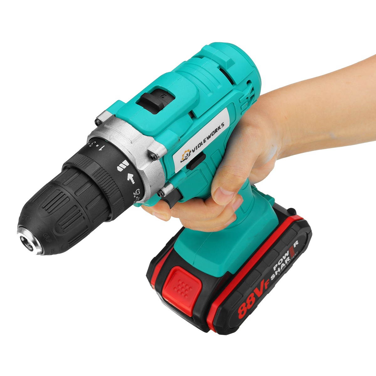 VIOLEWORKS 88VF Cordless Electric Impact Drill 2 Speed Hand Screwdriver Drill 25+1 Torque 3/8" Chuck W/ 1/2pcs Battery-One Battery