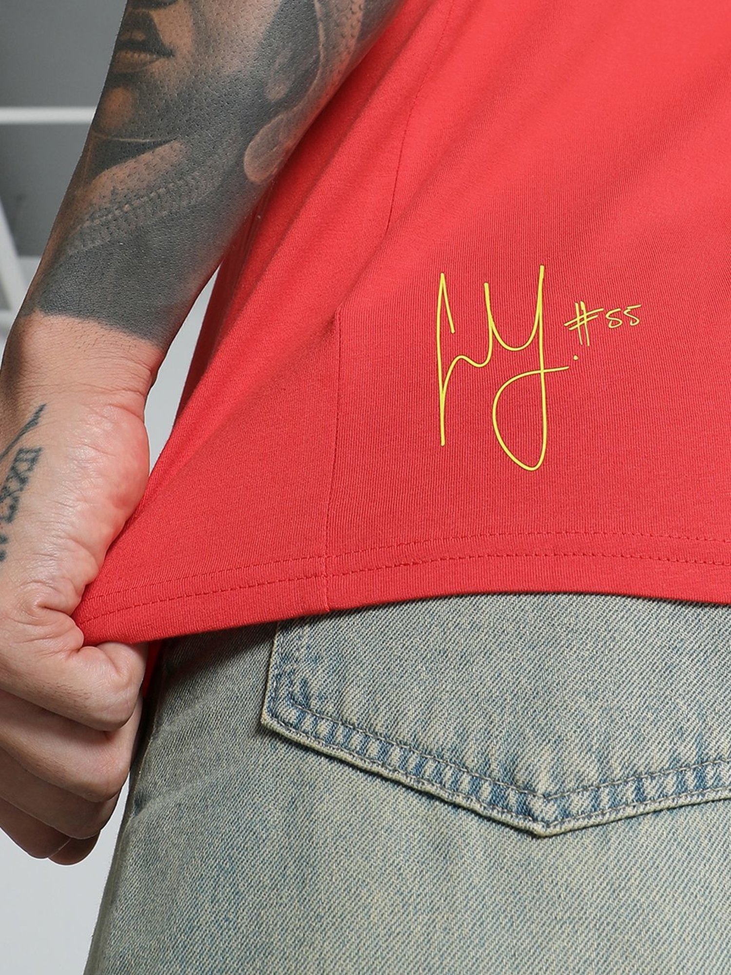 Puma Red Cotton Regular Fit Printed T-Shirt