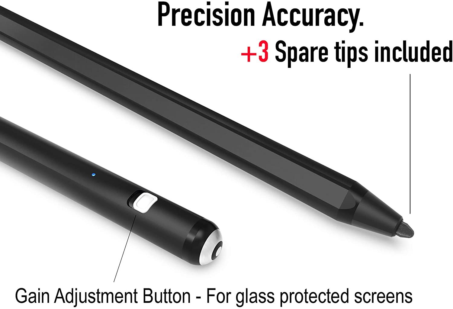 Stylus Pen Compatible with Apple iPhone and iPad (Regular/Pro/Mini), Android, and Google Pixel, Chuwi H2 with Gain Adjust Switch, Active Digital Dual Long Pen  (Black) EPL925