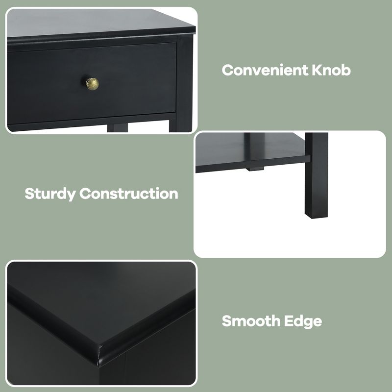 Costway 2PCS Nightstand  Drawer Shelf Storage Display Black