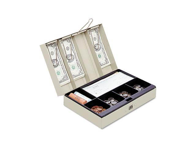 MMF Industries 221619003 Heavy-Duty Steel Lay-Flat Cash Box w/6 Compartments, Combination Lock, Sand