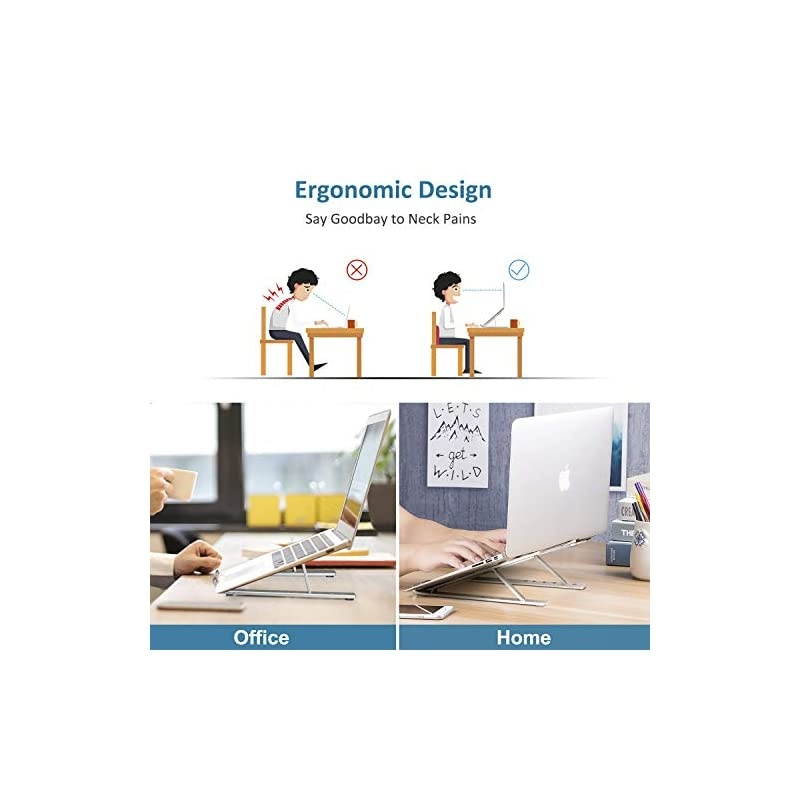 Laptop Stand,  Laptop Holder Riser Computer Tablet Stand, 6 Angles Adjustable Aluminum Ergonomic Foldable Portable Desktop Holder Compatible with MacBook,iPad, HP, Dell, Lenovo 10-15.6&rdquo; Silver