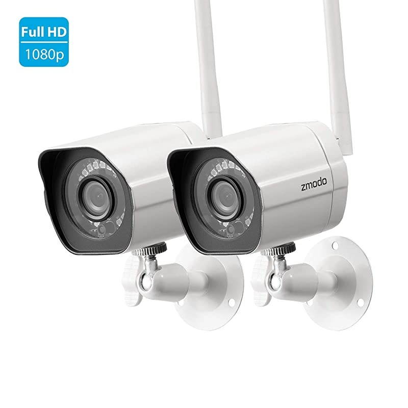 1080p Full HD Outdoor Wireless Security Camera System 2 Pack Smart Home Indoor Outdoor WiFi IP Cameras with Night Vision Compatible with Alexa