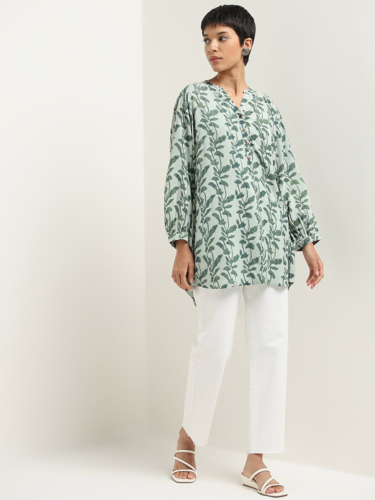 Utsa by Westside Mint Leaf Design Straight Kurti