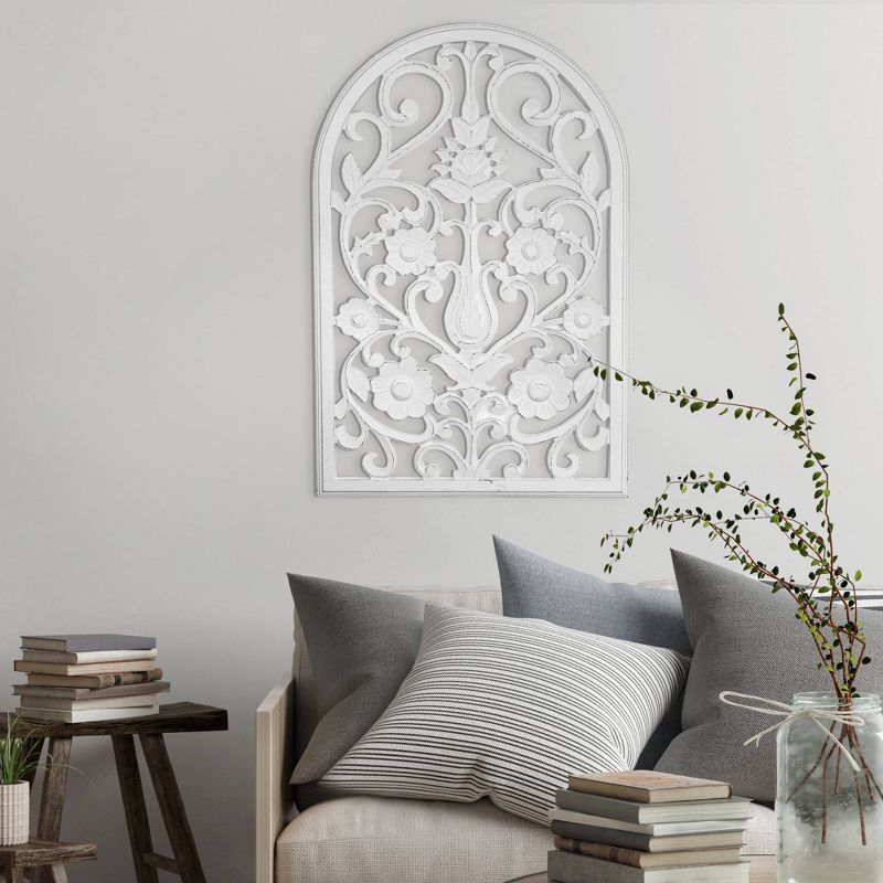 Wood Arched Windowpane Wall Panel White - Crystal Art Gallery