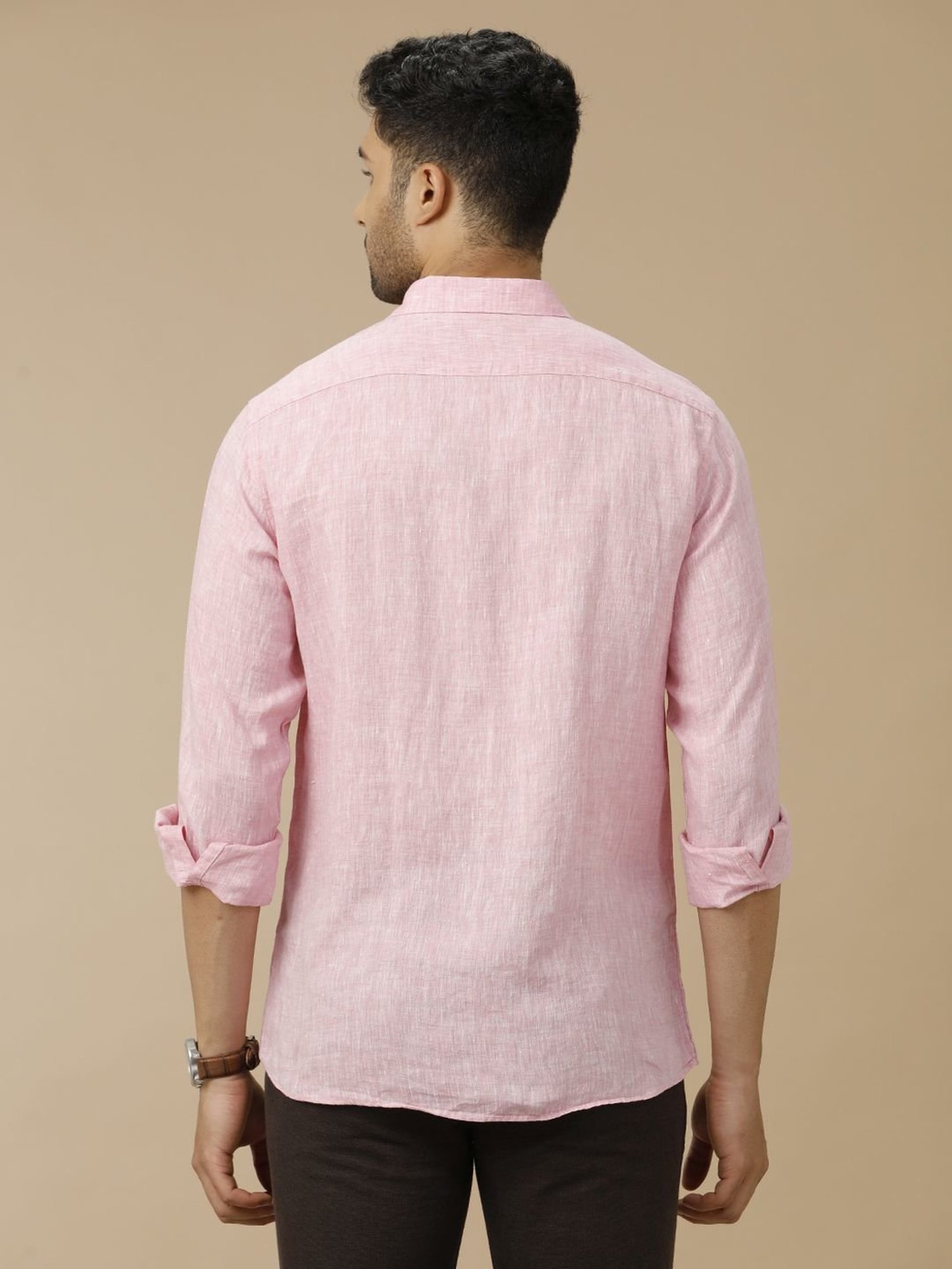 Linen Club Pink Linen Contemporary Fit Texture Shirt