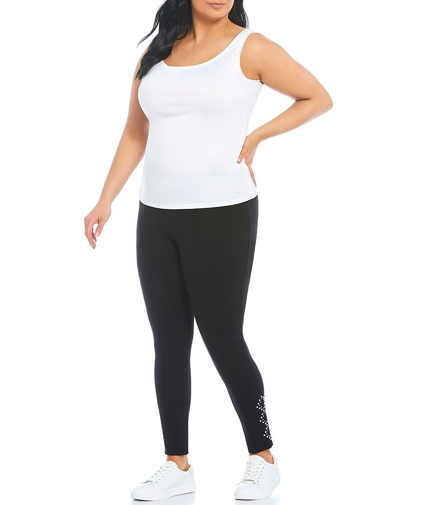 Intro Plus Size Solid Double Knit Tummy Control Leggings