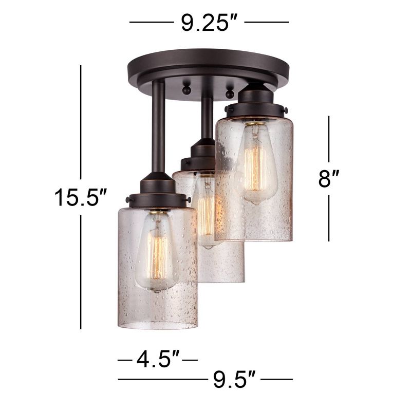 Franklin Iron Works Industrial Farmhouse Ceiling Light Semi Flush Mount Fixture LED Rustic Bronze 9 1/2" Wide 3-Light for Bedroom