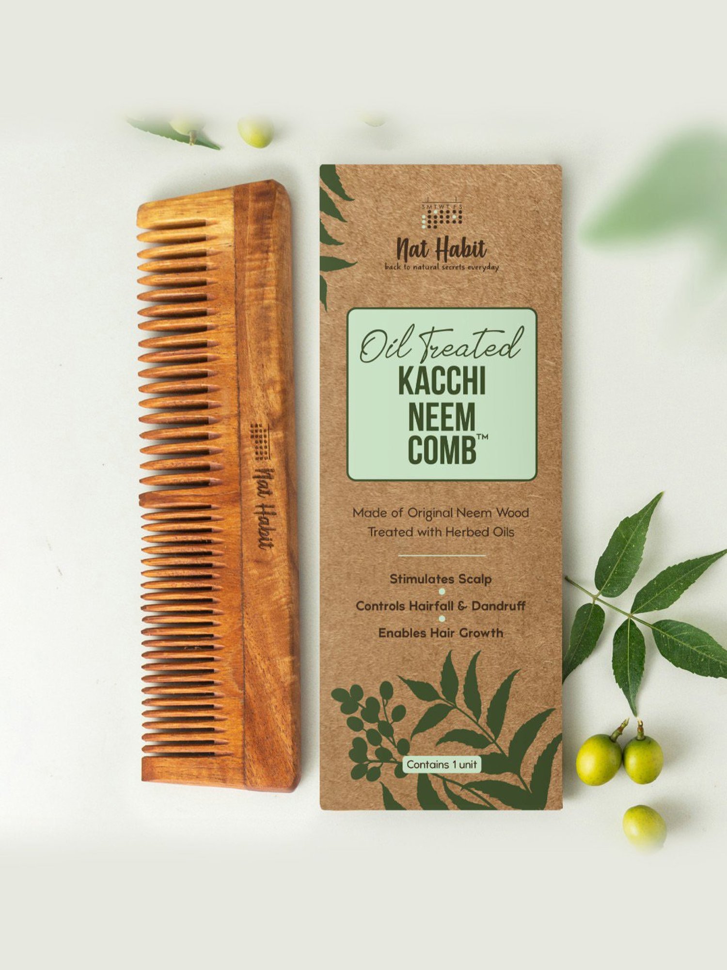 Nat Habit Dual Tooth Kacchi Neem Comb & Neem & Bhringraj Fresh Hair Nutrimask Combo