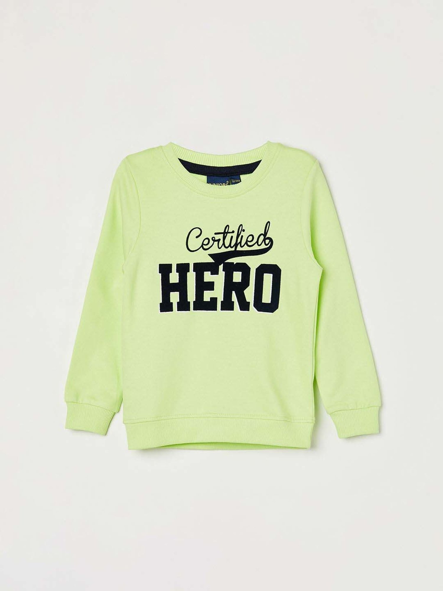 Juniors by Lifestyle Kids Lime Green Cotton Printed Full Sleeves Sweatshirt