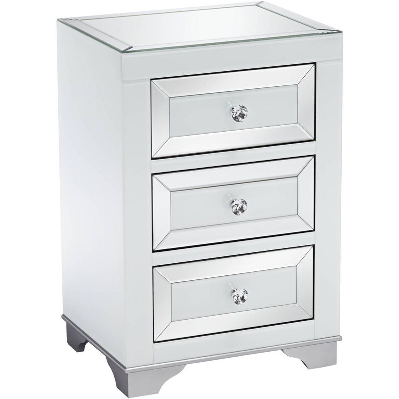 Studio 55D Addison White Mirrored 3-Drawer Side Table