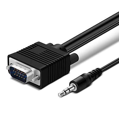 tnp premium vga cable with audio 3.5mm aux jack 100 feet hd15 male to male m/m vga svga uxga with auxiliary headset stereo sound connection wire cord plug for lcd led monitor tv hdtv projector