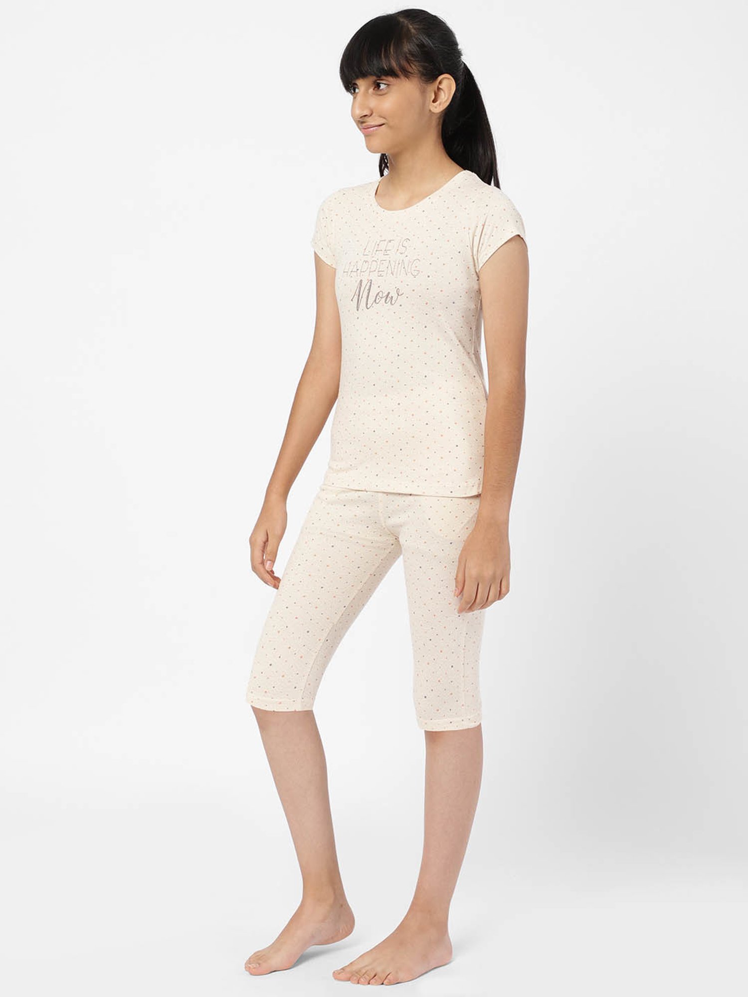 Sweet Dreams Kids Beige Printed Top with Capri