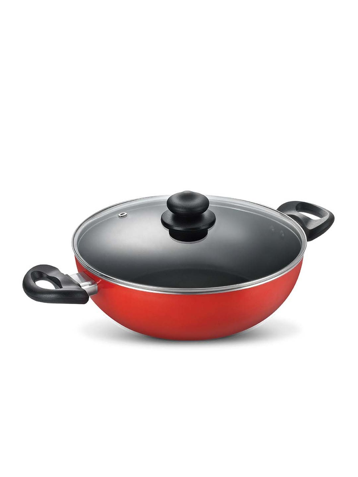 JUDGE Black & Red Aluminium 24 cm Non-Stick Kadai with Lid - Set of 1