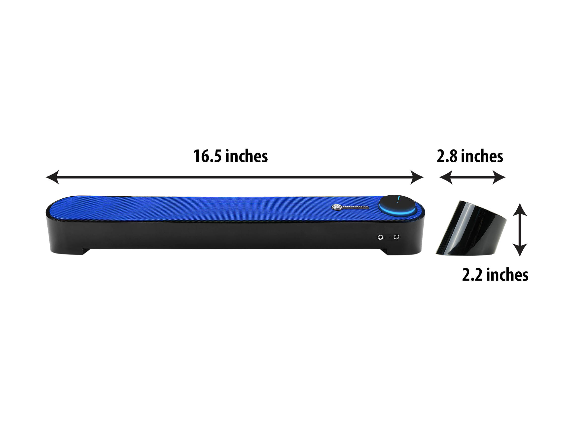 Desktop Computer Sound Bar Speaker w/ Easy Access Headphone & Mic Jacks by GOgroove - SonaVERSE UBR (Blue) - USB Powered, LED accents, Compact 16.5" Length, Angled Design - Ideal for Small Desks