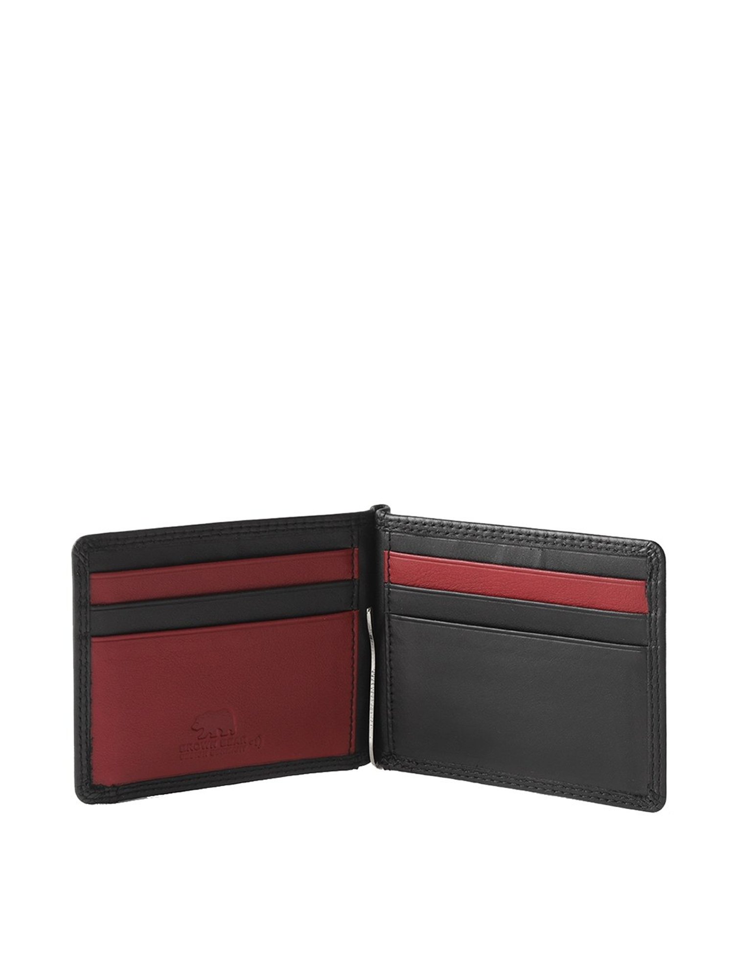 Brown Bear Black & Red Casual Leather Rfid Bi-Fold Wallet for Men