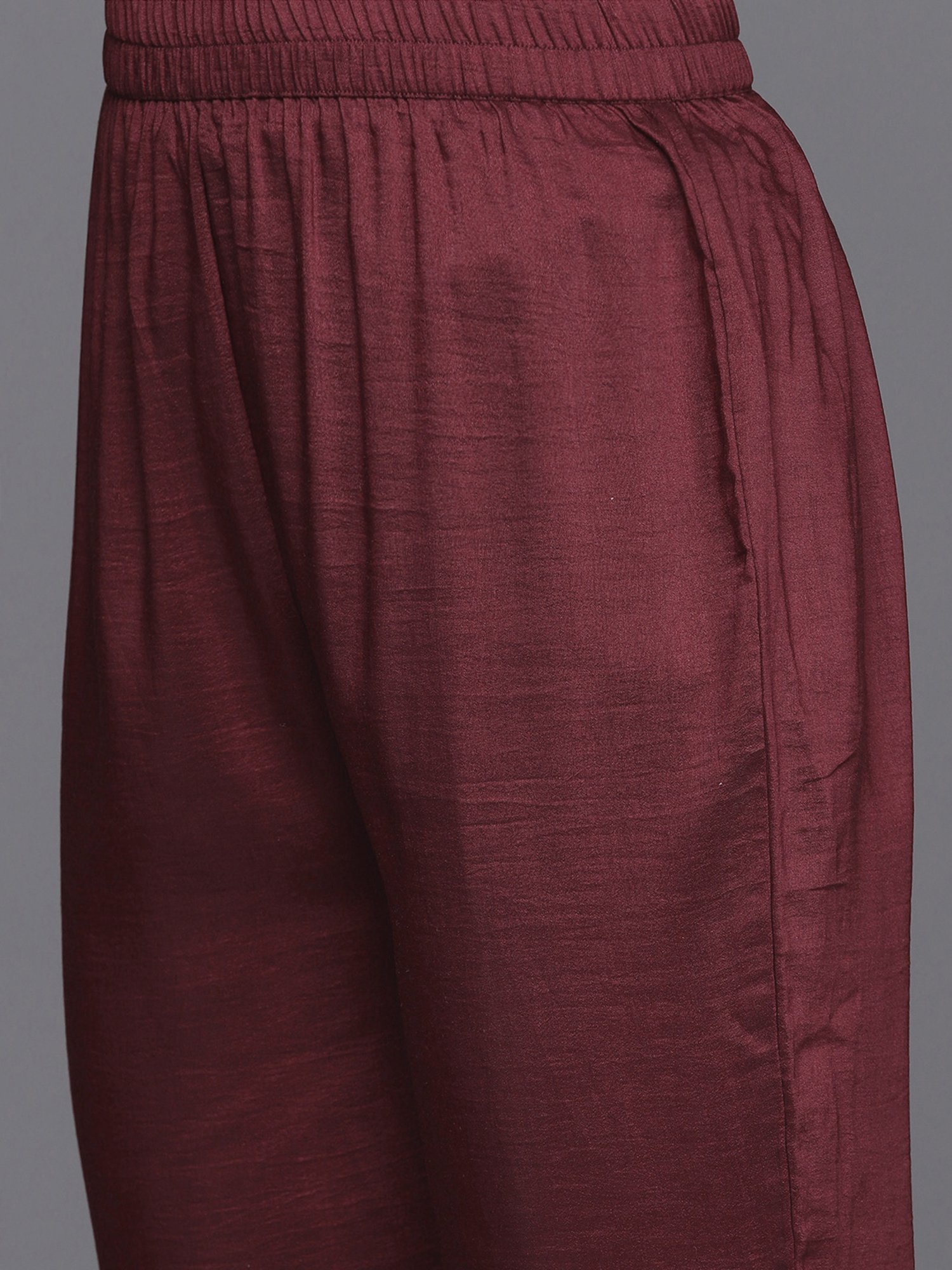 Varanga Maroon Embroidered Kurta With Pant & Dupatta