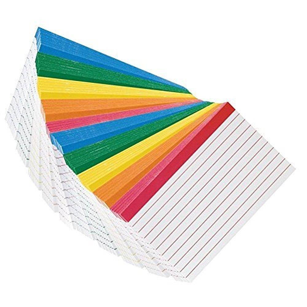 Color Coded Bar Ruled Index Cards 3 x 5 Assorted Colors, 2 Pack of100/Pack
