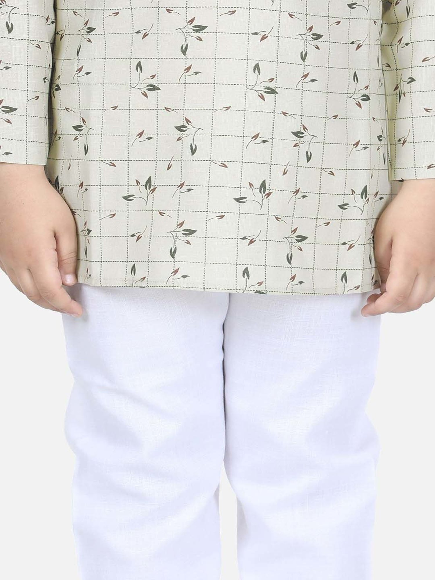 AJ Dezines Kids Beige & White Cotton Printed Full Sleeves Kurta Set