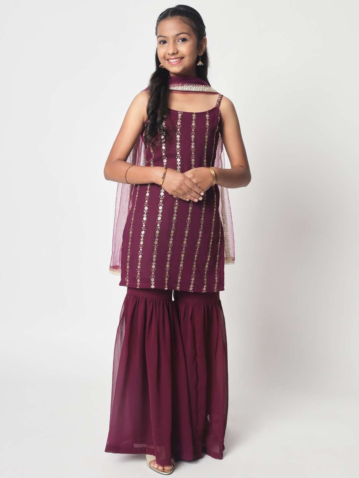 studiorasa Kids Purple Embroidered Kurti Set