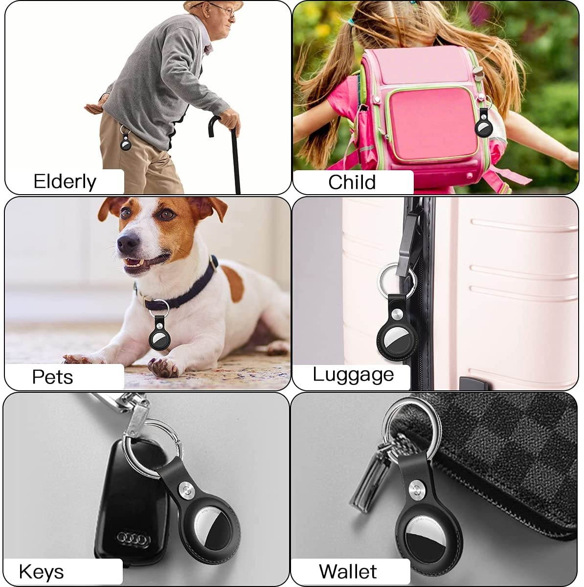 AICase Case for AirTag with Keychain Ring, Protective Leather Holder Tracker Cover with Keyring Compatible with Apple New Air Tag 2021 for Pets, Keys, Luggage, Backpacks