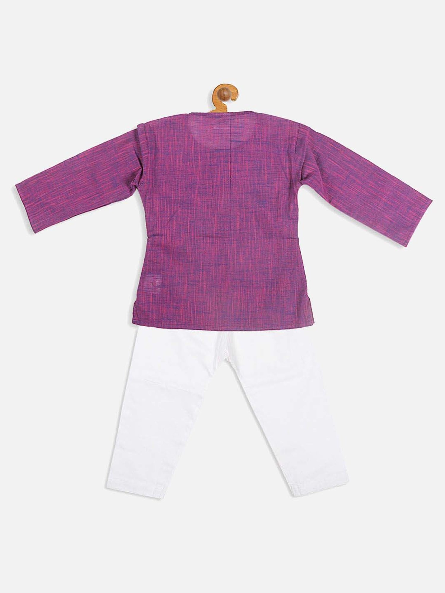 VASTRAMAY Boys Purple Cotton Self Full Sleeves Kurta Sets