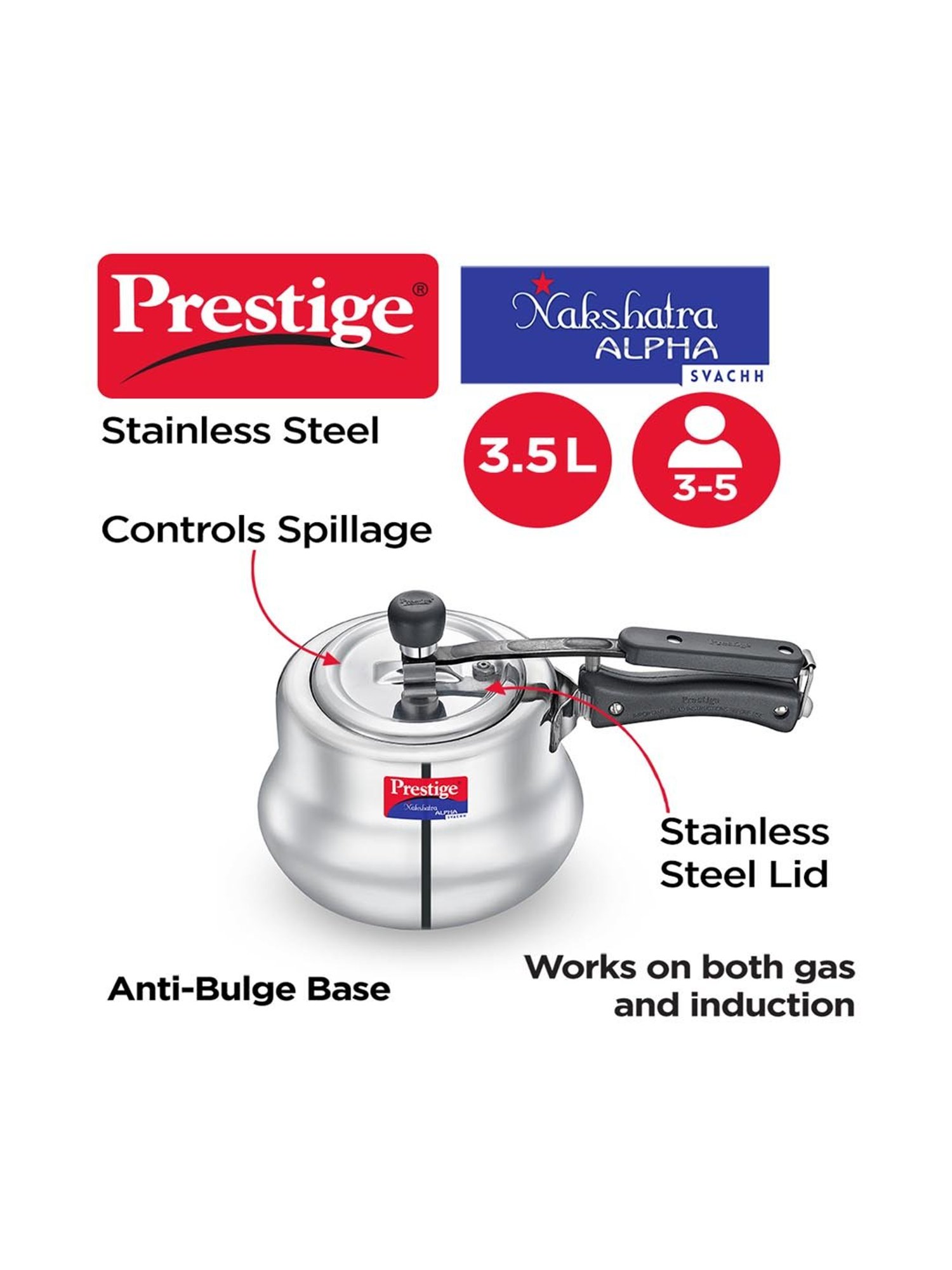 Pigeon Silver Stainless steel Pressure Cooker (10 L)