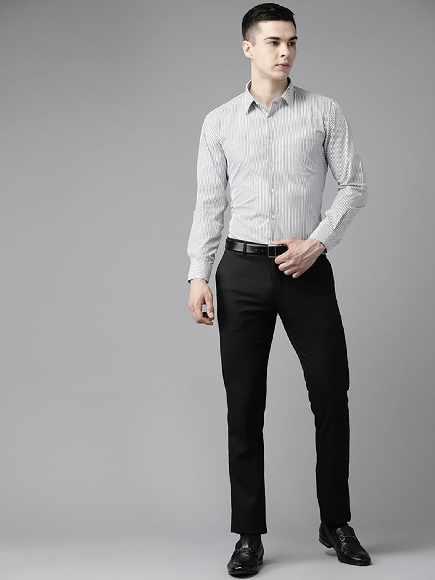 English Navy White Slim Fit Stripes Shirts