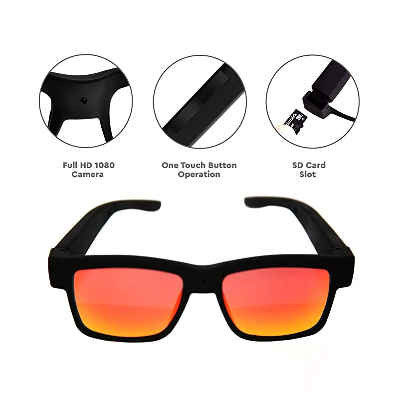 Smart Glasses - 1080p HD Video Camera Glasses for Recording Sports and Outdoor Activities - Sunglasses with Camera - Stylish UV Protection Sunglasses (Comes with Free 16GB MicroSD Card)