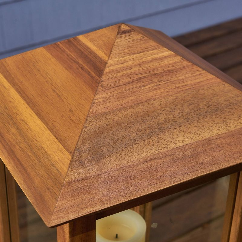 47" Claudine Standing Acacia Wood Candle Outdoor Lantern Teak - Christopher Knight Home