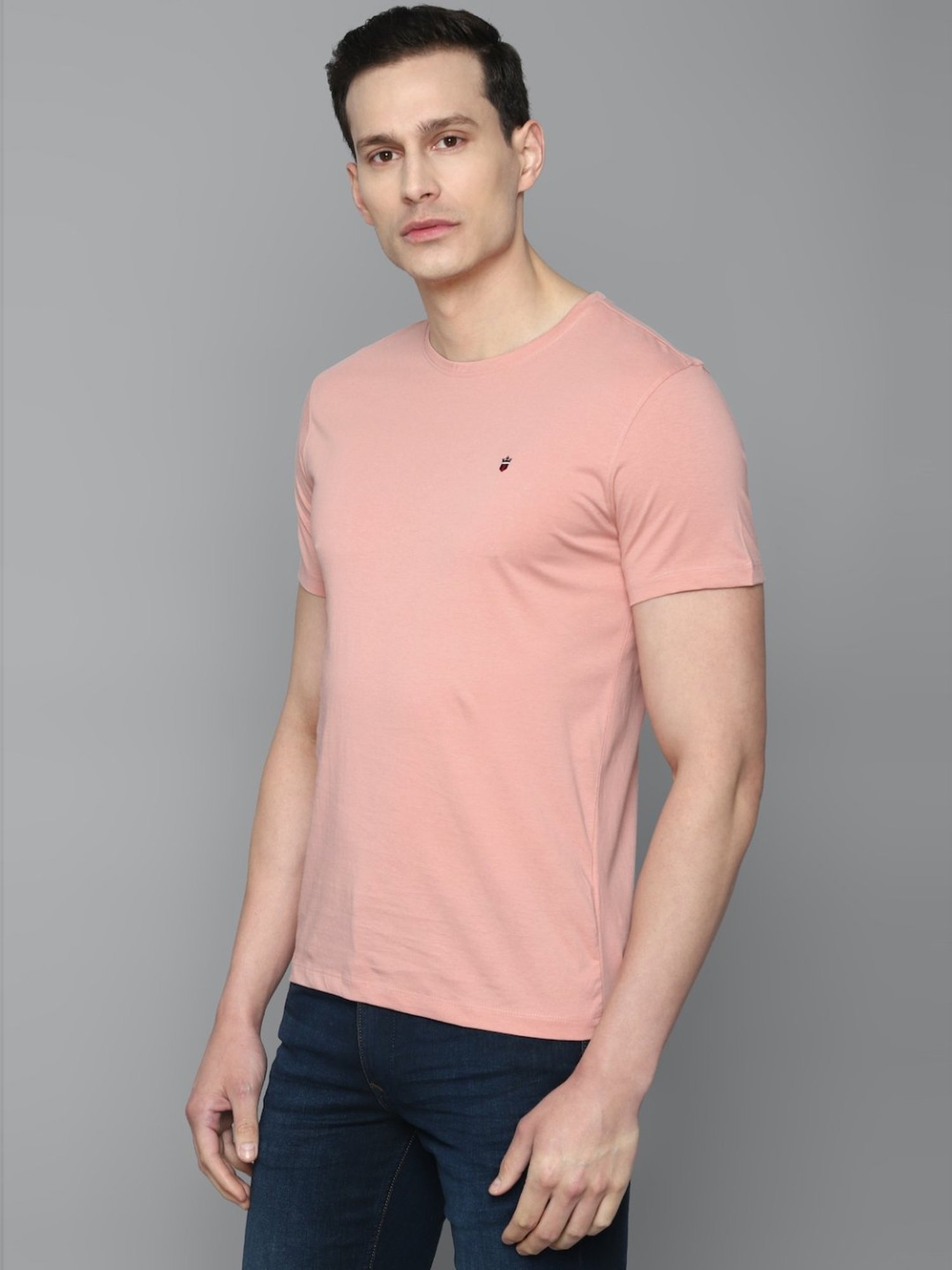 Louis Philippe Jeans Pink Cotton Slim Fit T-Shirt