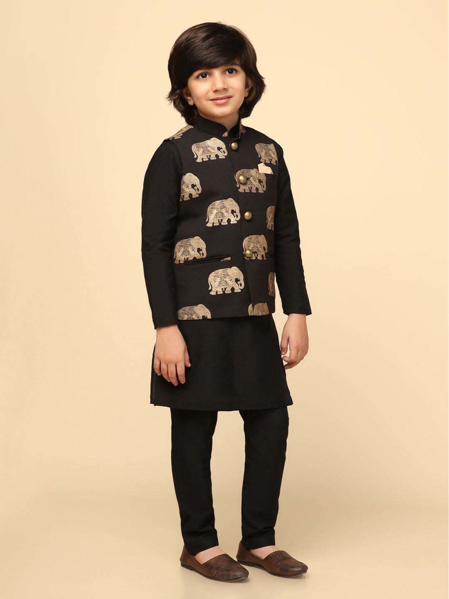 KISAH Kids Black Printed Full Sleeves Kurta Set