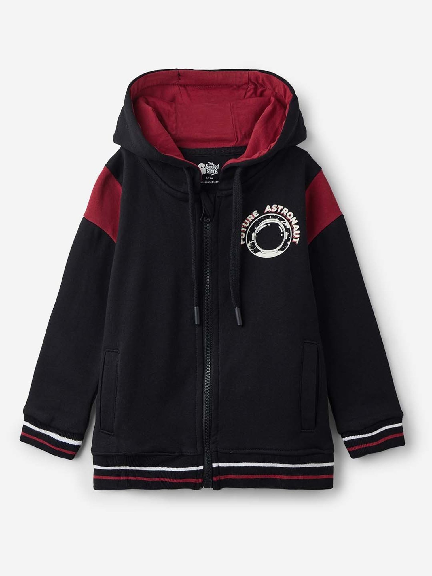 The Souled Store Kids Black Cotton Printed Full Sleeves Hoodie