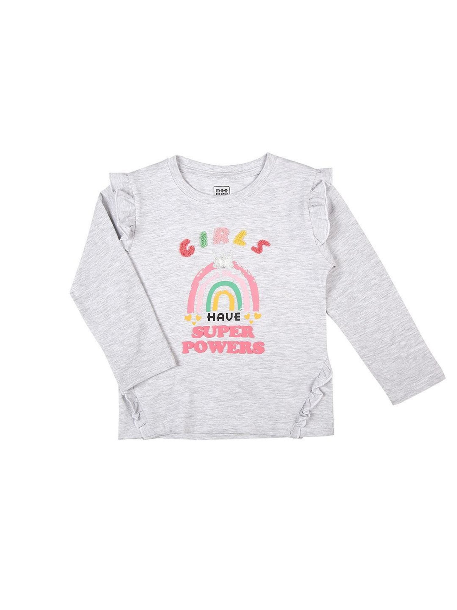 Mee Mee Kids Grey Melange Printed  Full Sleeves Top