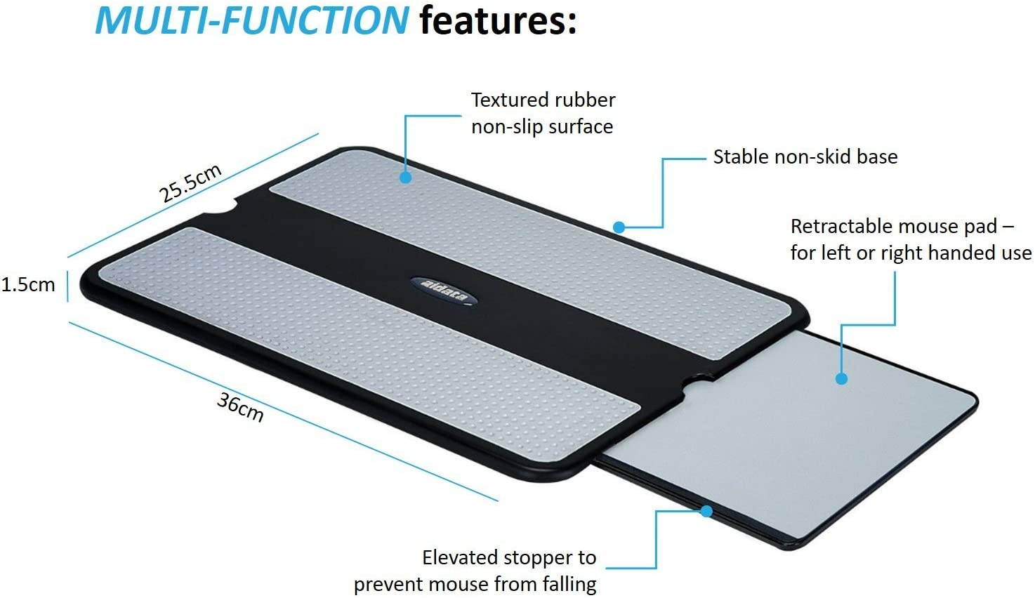 Aidata Laptop Pad, Portable LapDesk Notebook Stand with Retractable Mouse Tray