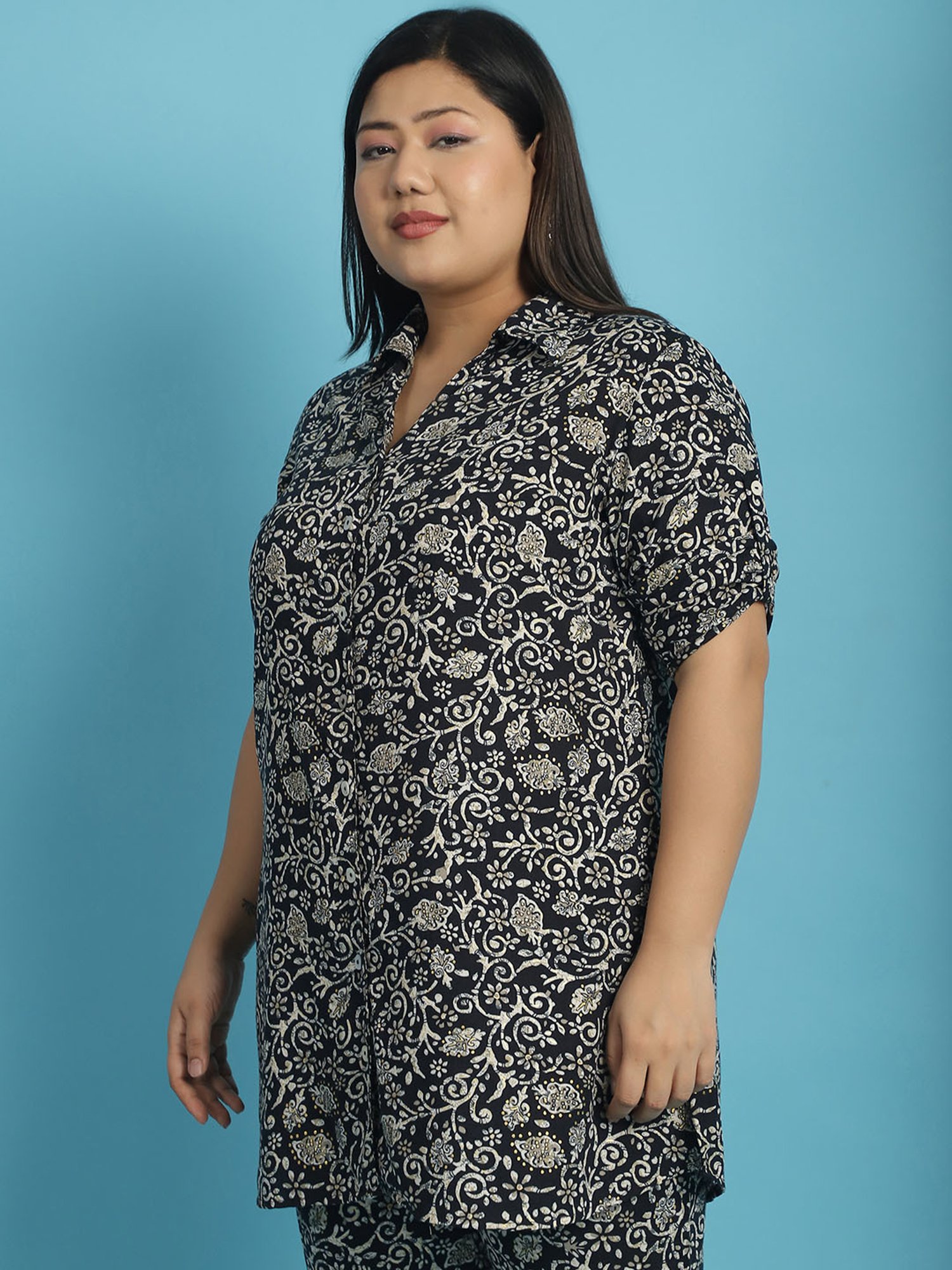 theRebelinme Black Floral Print Shirt